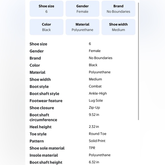 No Boundaries Women's Size 6 Black Lug Sole Combat Boots Side Zip Memory Foam - Picture 8 of 9